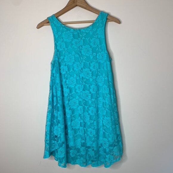 Women's Blue Floral Lace Dress Blouse Tank Top Sleeveless - Picture 9 of 14